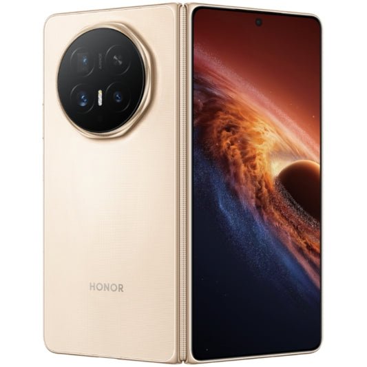Gold Honor smartphone with a space-themed display on a white background