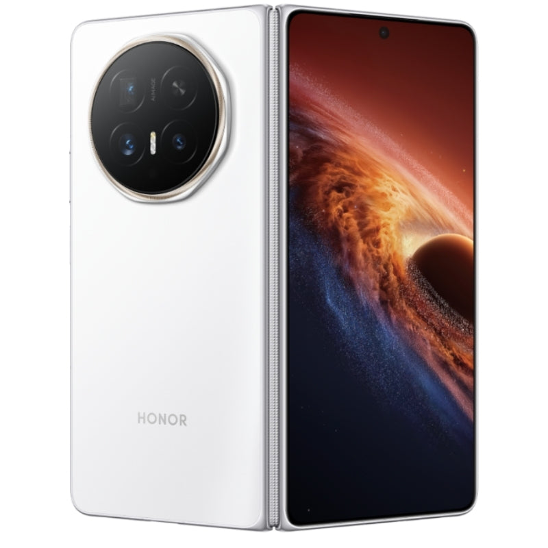 Honor smartphone with a space-themed display on a white background