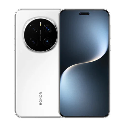 White Honor magic 7 pro smartphone with white background