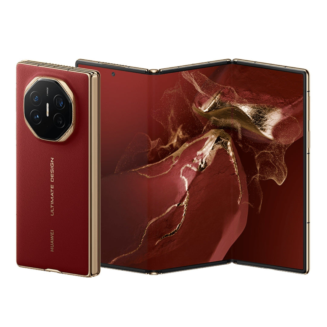 Red Huawei mate xt ultimate design smartphone on a white background