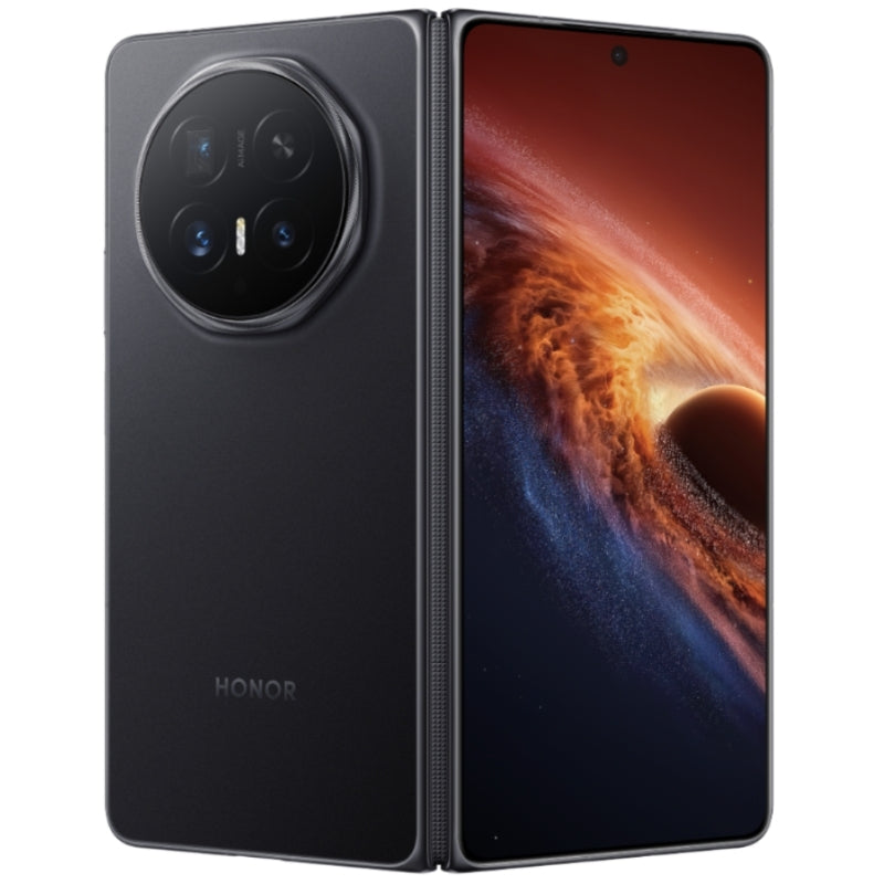 Honor smartphone with a space-themed display on a white background