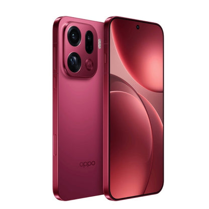Red Oppo smartphone showing back and side views on a white background