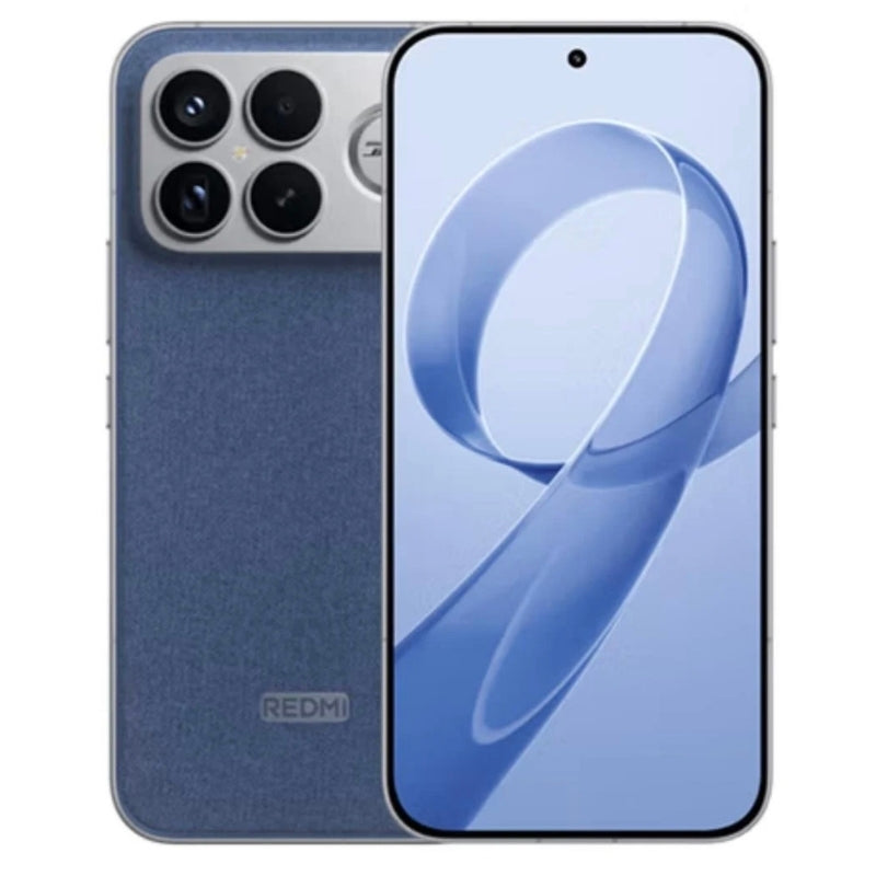 Blue smartphone showing back and front views on a white background